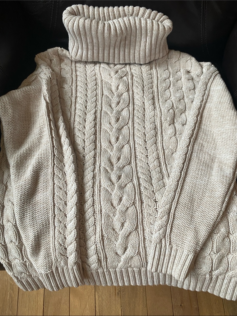 Gap Beige Chunky Cable Knit Cotton Turtleneck Sweater Oatmeal Womens Size Large